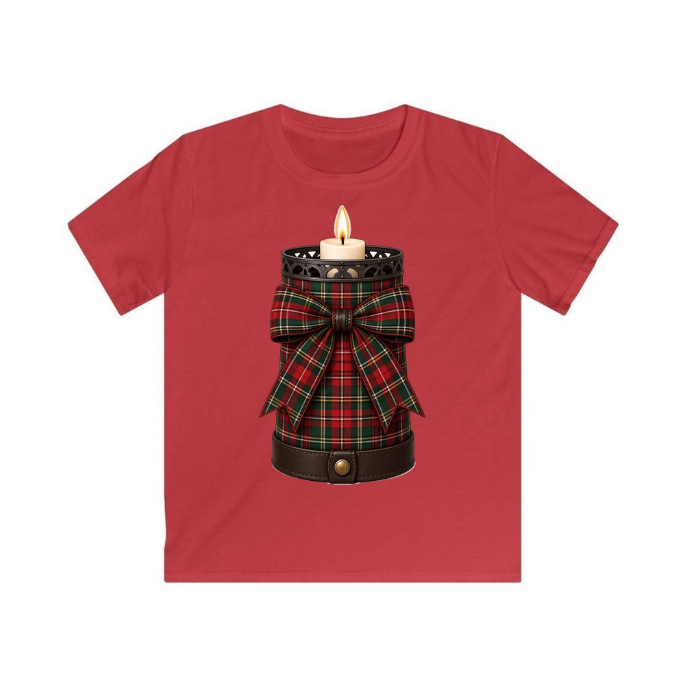 Tartan Candle Holder personalised kids Christmas tee in red