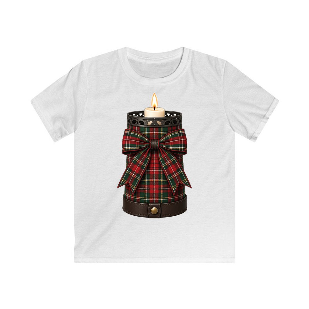 Tartan Candle Holder personalised kids Christmas tee in white