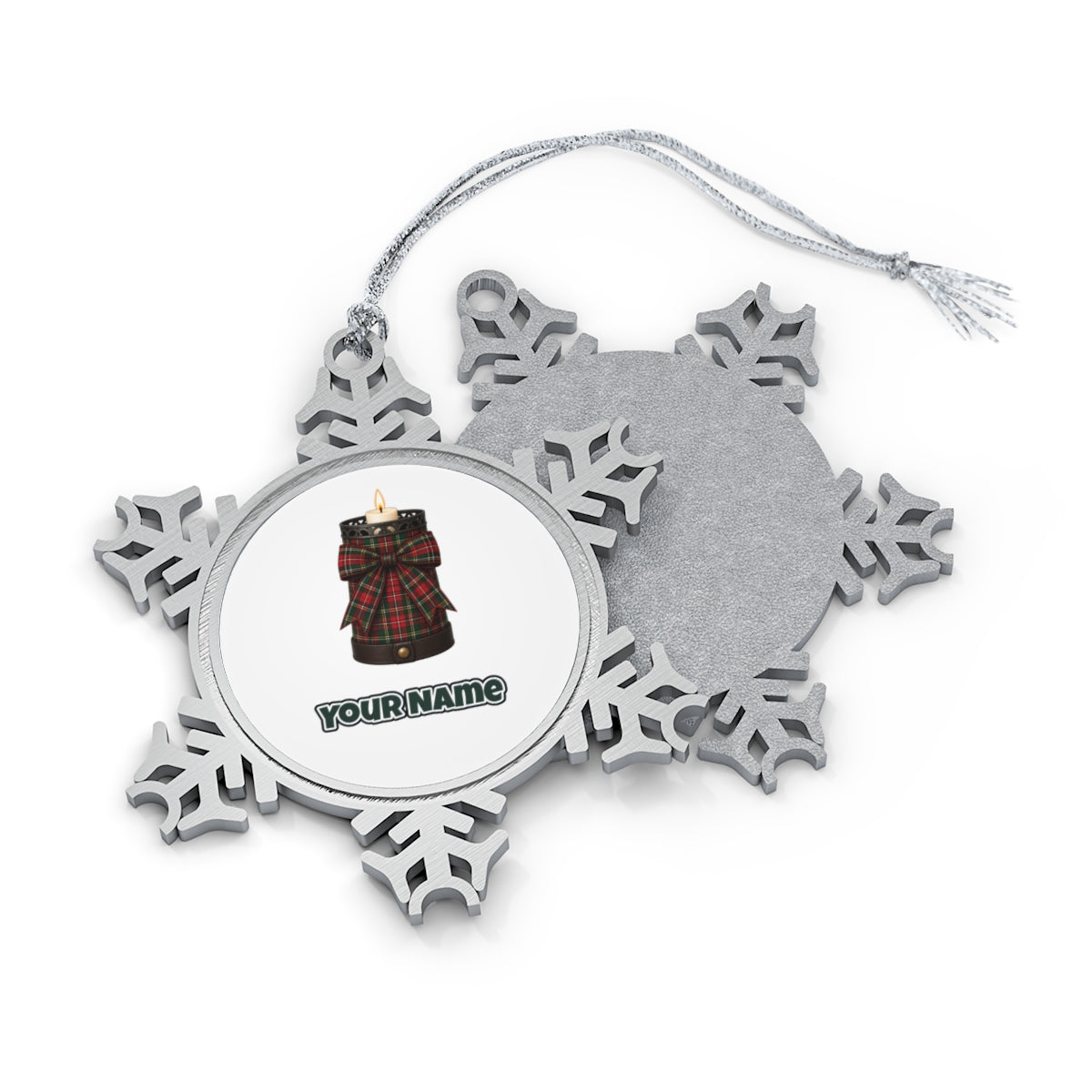 Tartan Candle Holder Personalised Pewter Christmas Ornament