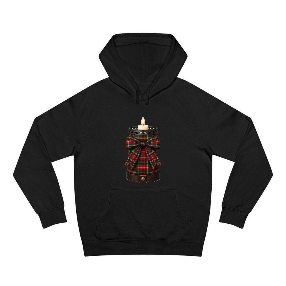 Tartan Candle Holder personalised Christmas hoodie in black