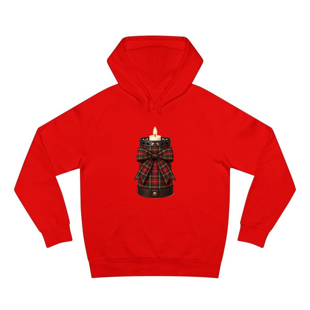 Tartan Candle Holder personalised Christmas hoodie in red