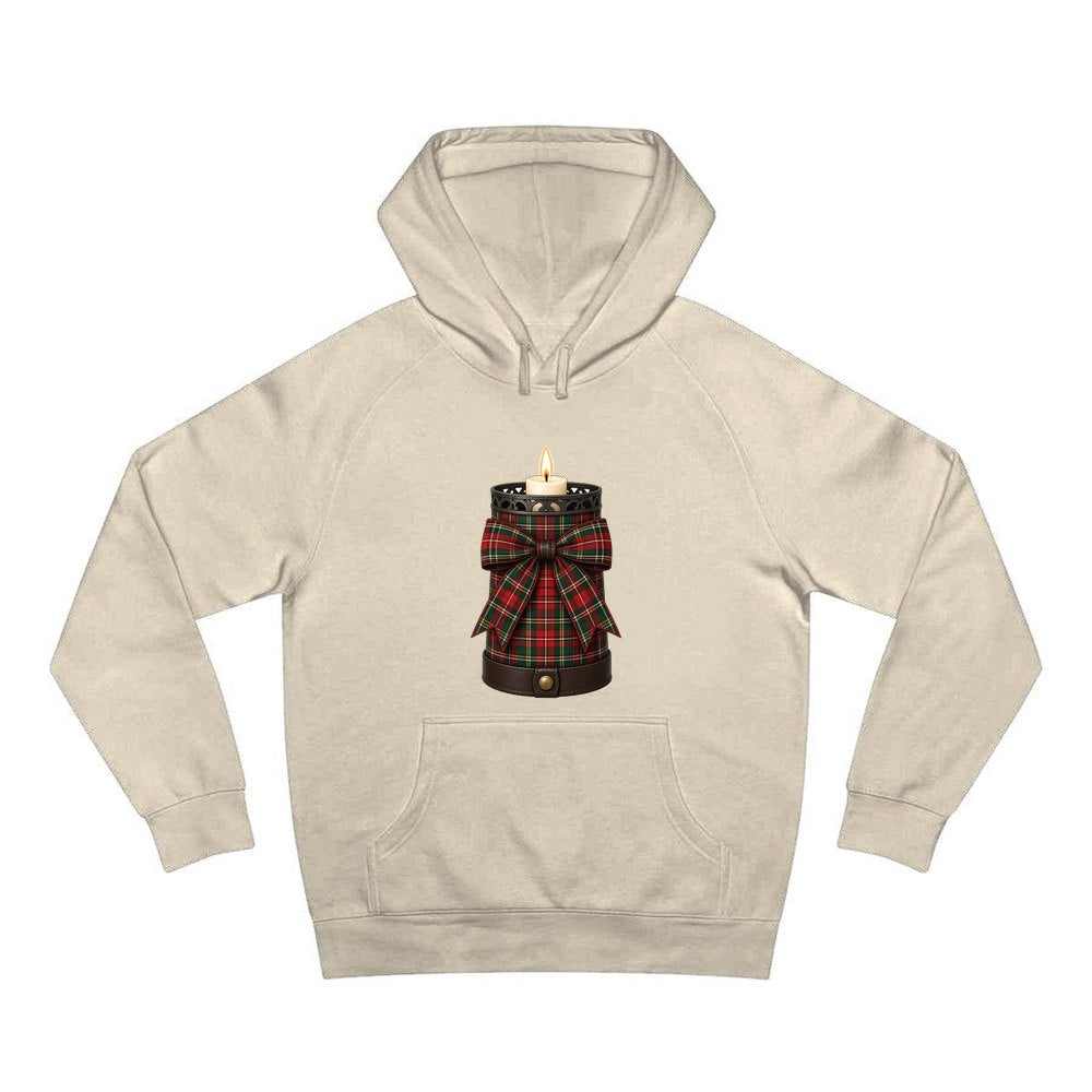 Tartan Candle Holder personalised Christmas hoodie in sand