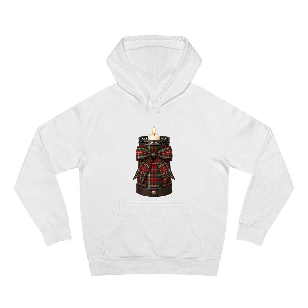 Tartan Candle Holder personalised Christmas hoodie in white