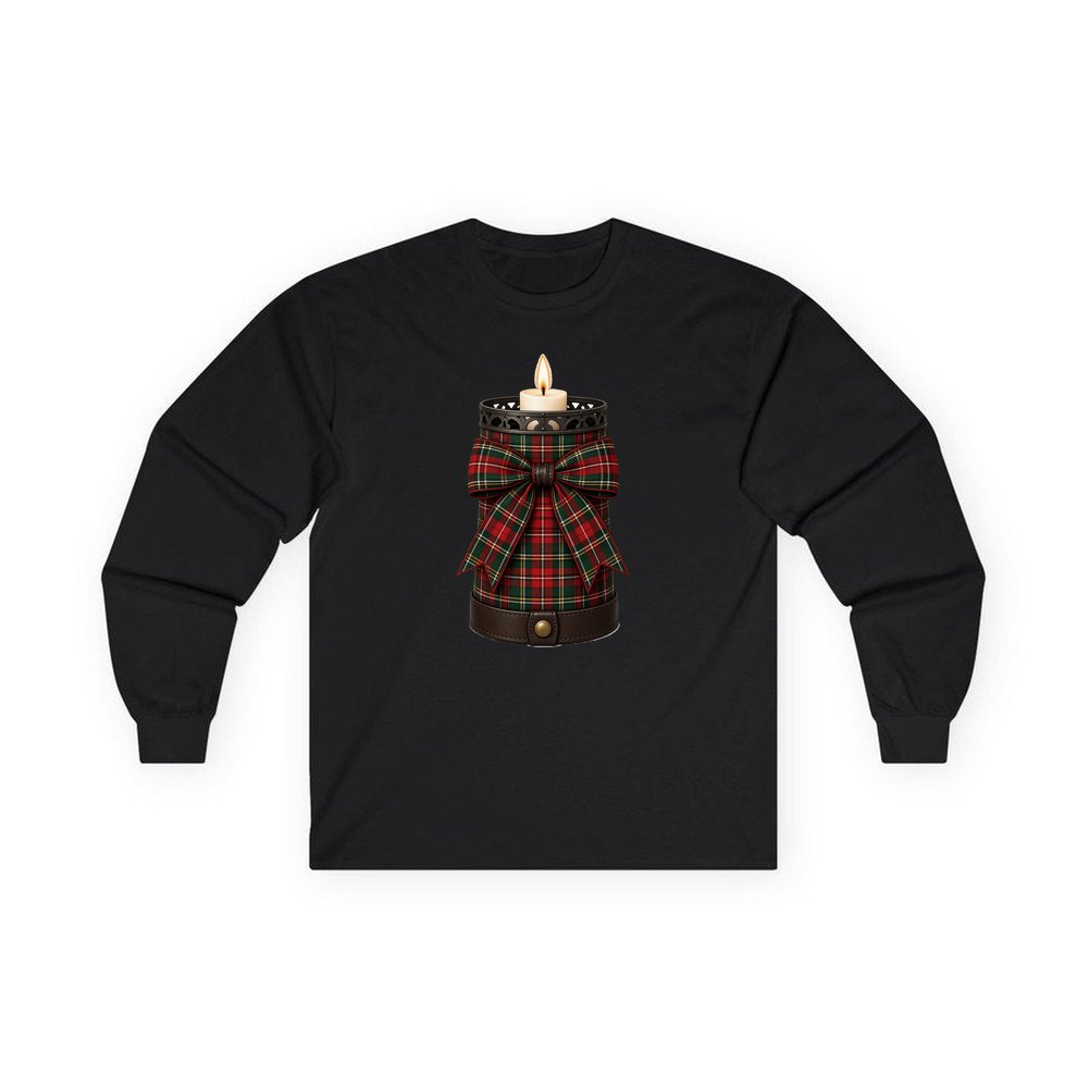 Tartan Candle Holder personalised long sleeve Christmas T-shirt in black