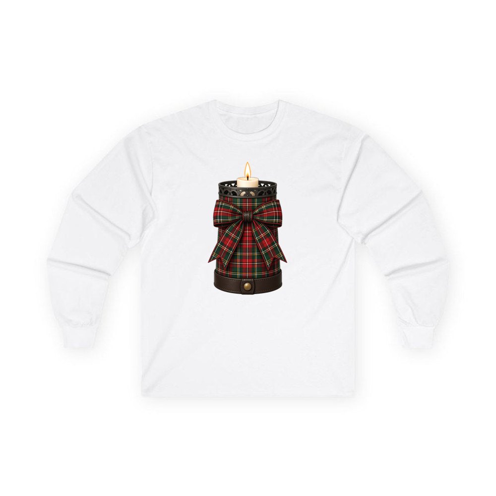Tartan Candle Holder personalised long sleeve Christmas T-shirt in white