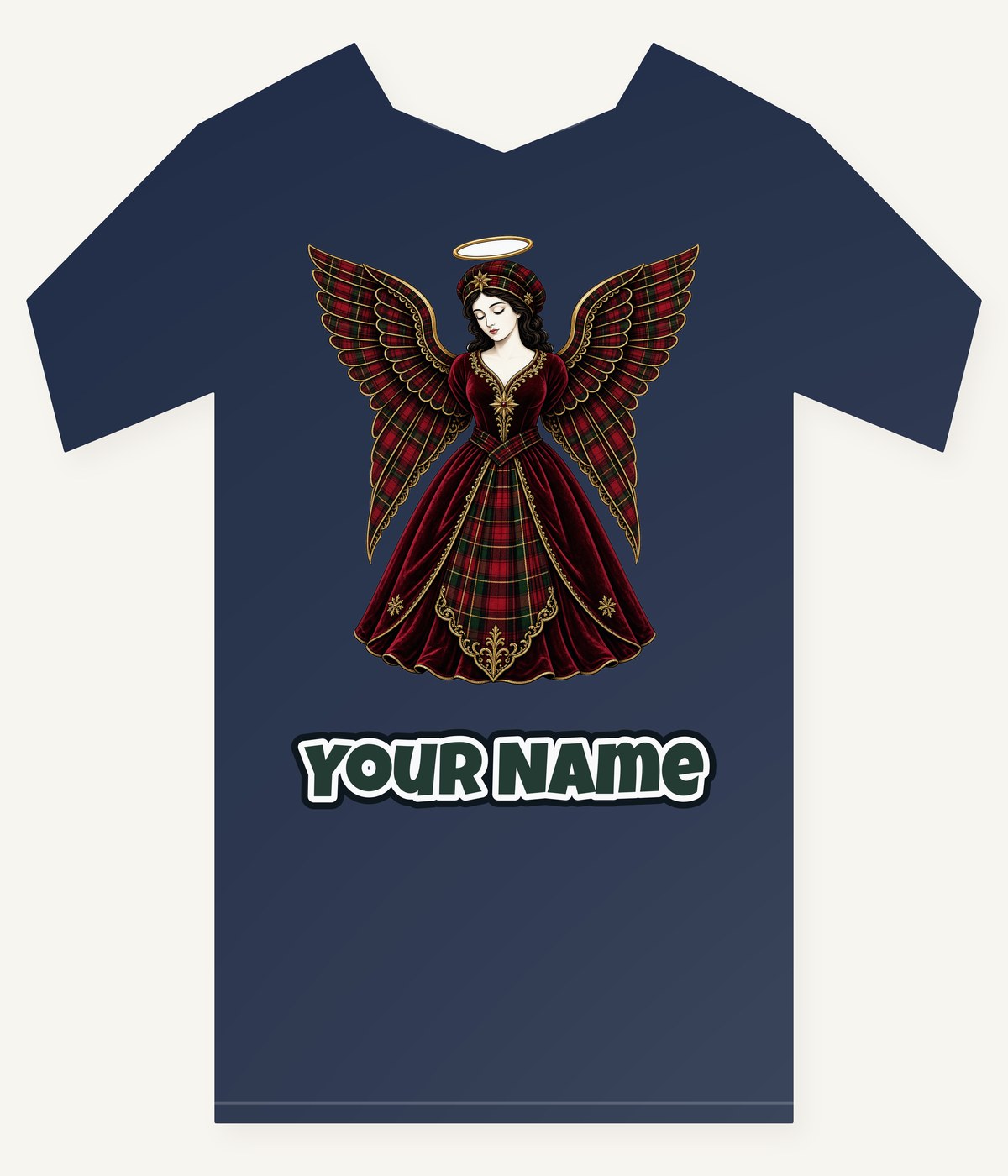 Tartan Christmas Angel personalised kids Christmas tee with the design and a name printed on the front