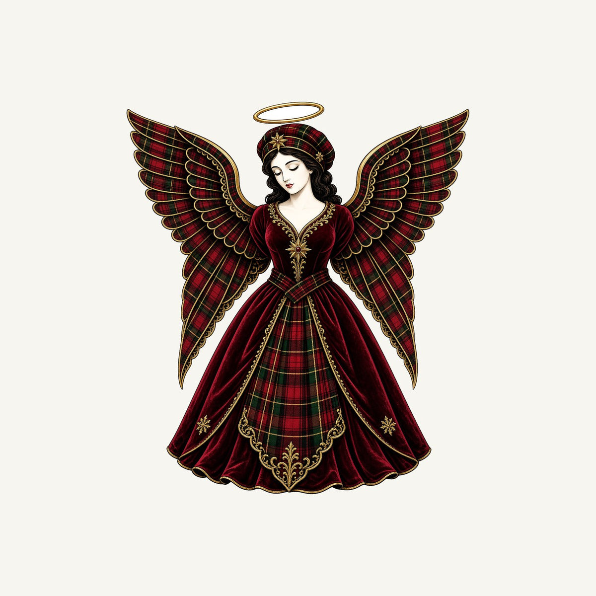 Tartan Christmas Angel Christmas artwork, the design printed on the personalised kids tee