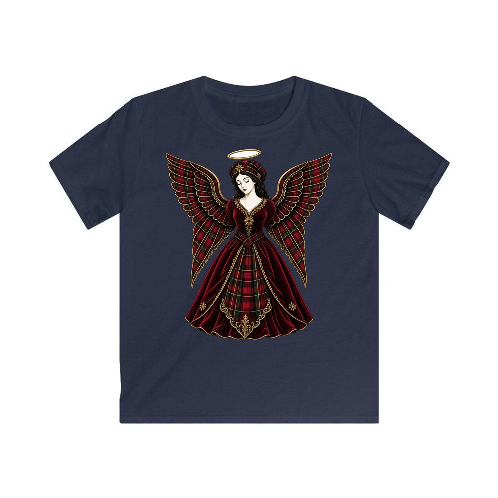Tartan Christmas Angel personalised kids Christmas tee in navy