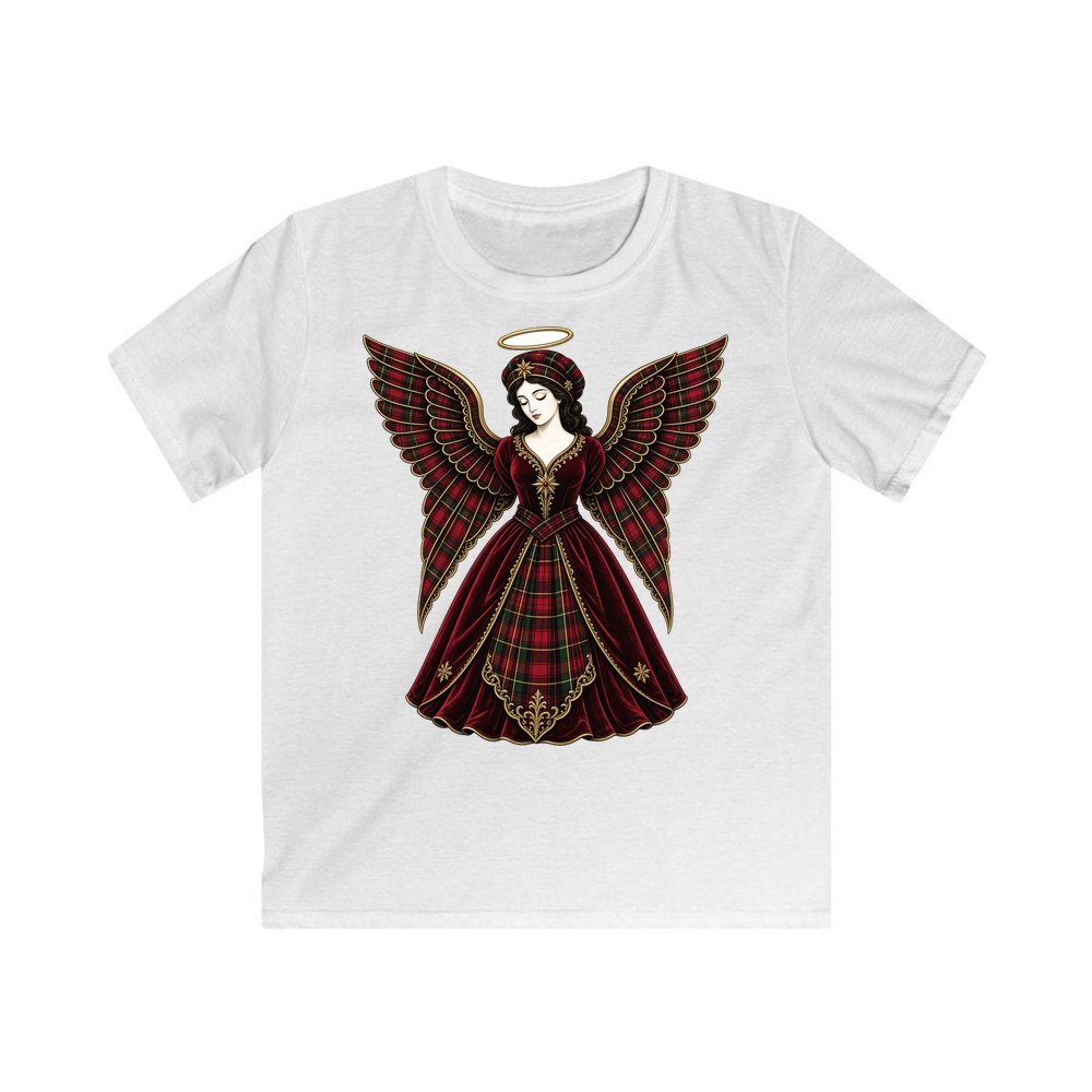 Tartan Christmas Angel personalised kids Christmas tee in white