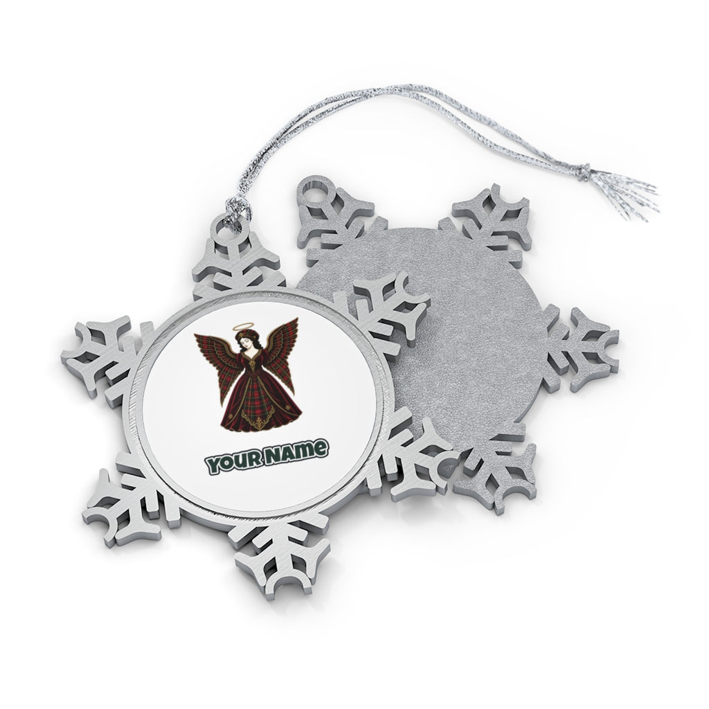Tartan Christmas Angel Personalised Pewter Christmas Ornament