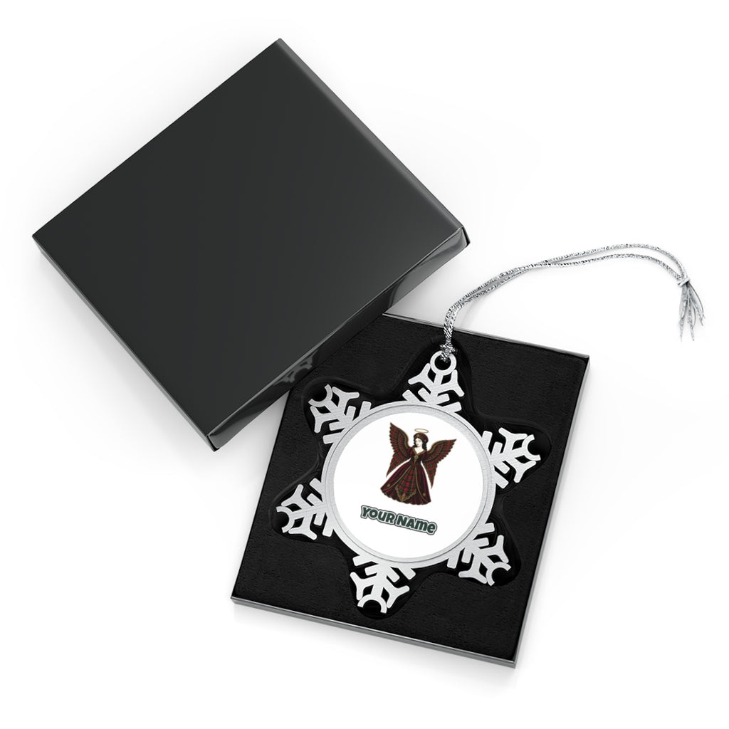 Tartan Christmas Angel Personalised Pewter Christmas Ornament