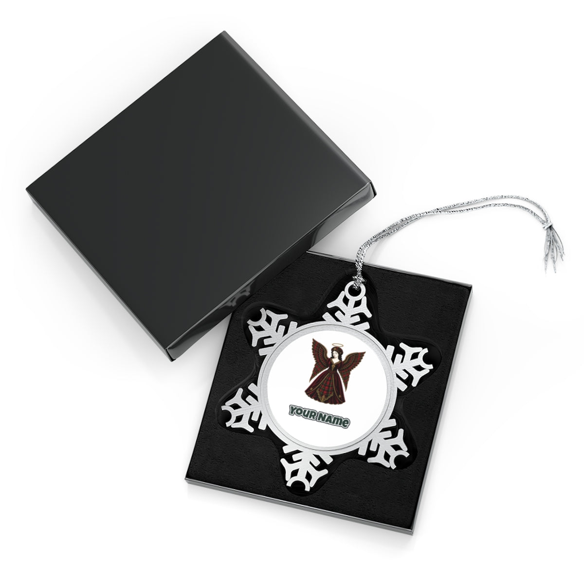 Tartan Christmas Angel Personalised Pewter Christmas Ornament