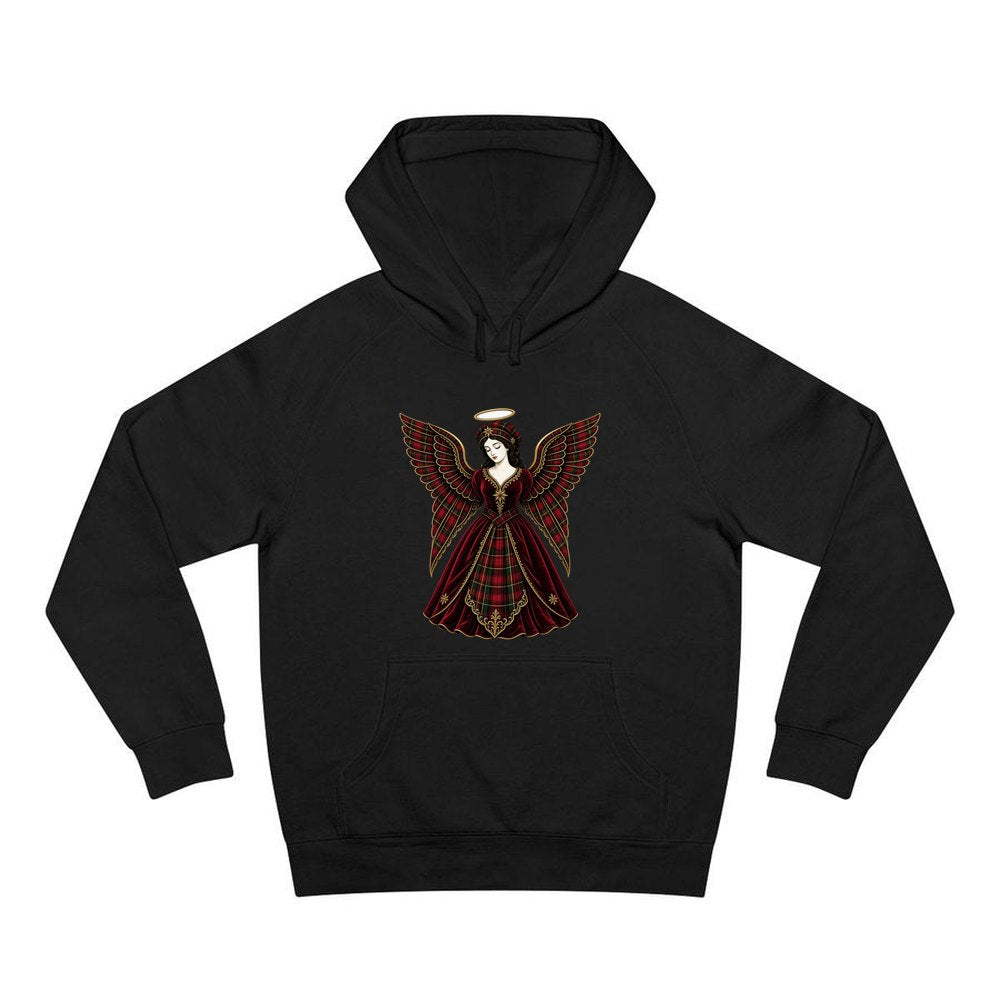 Tartan Christmas Angel personalised Christmas hoodie in black