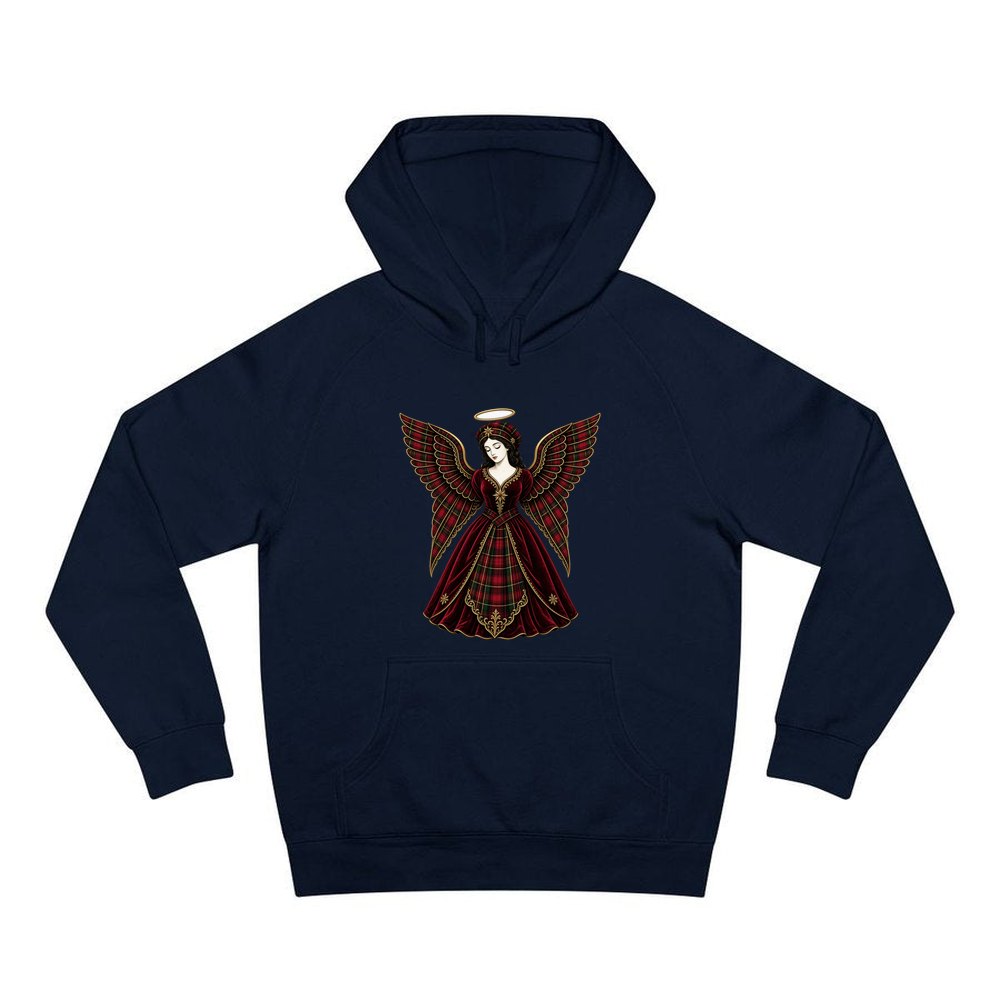 Tartan Christmas Angel personalised Christmas hoodie in navy