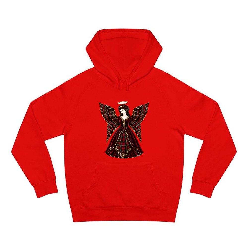 Tartan Christmas Angel personalised Christmas hoodie in red