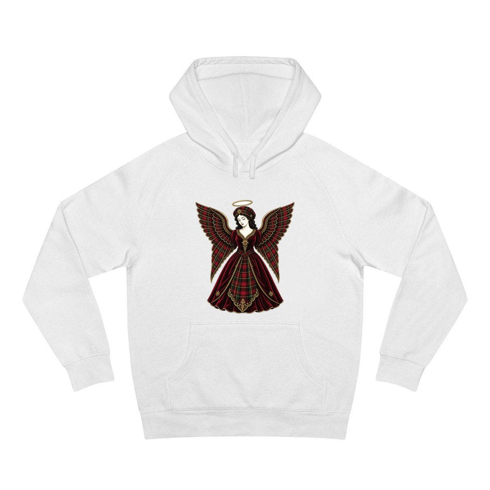 Tartan Christmas Angel personalised Christmas hoodie in white