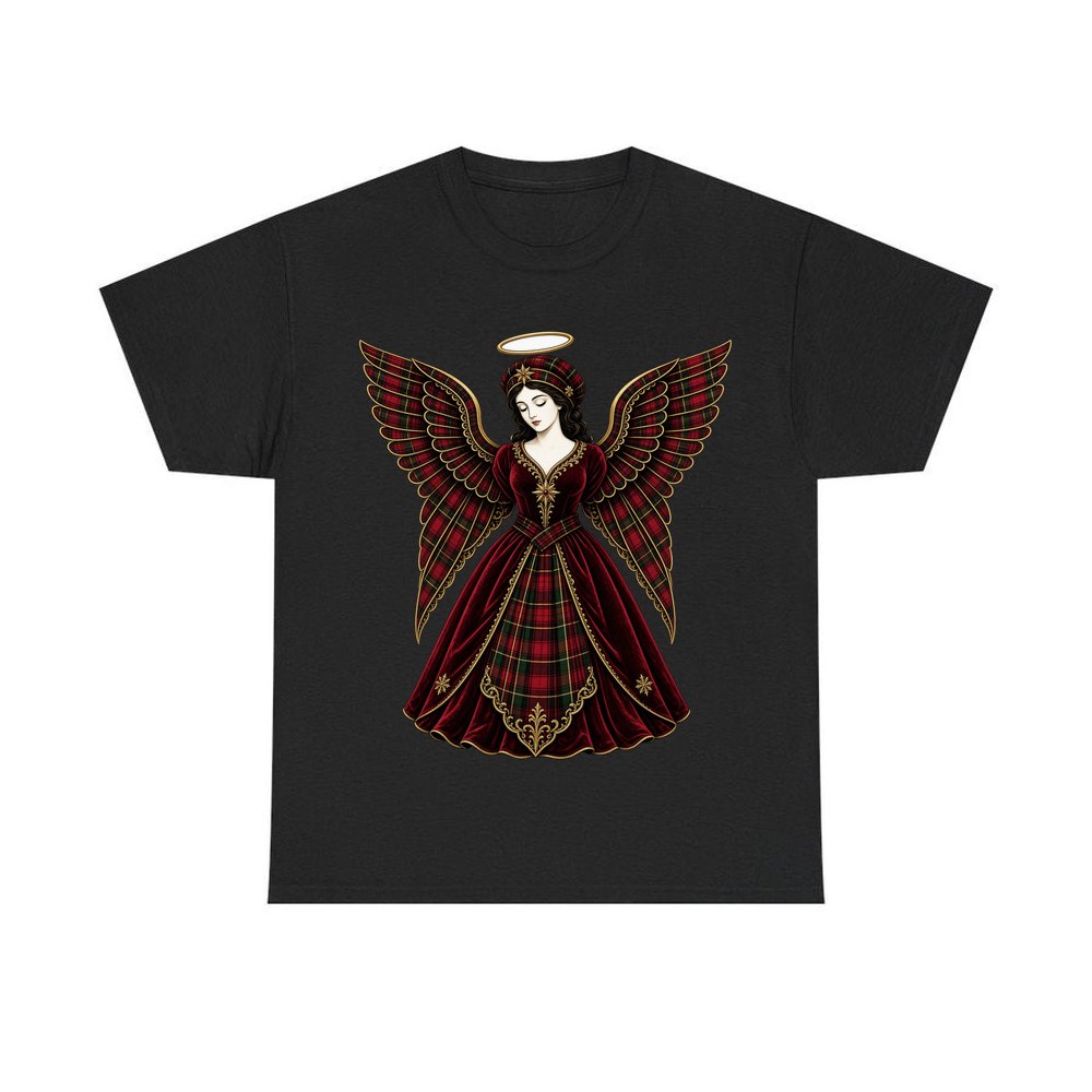 Tartan Christmas Angel personalised Christmas T-shirt in black