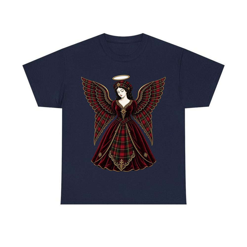 Tartan Christmas Angel personalised Christmas T-shirt in navy