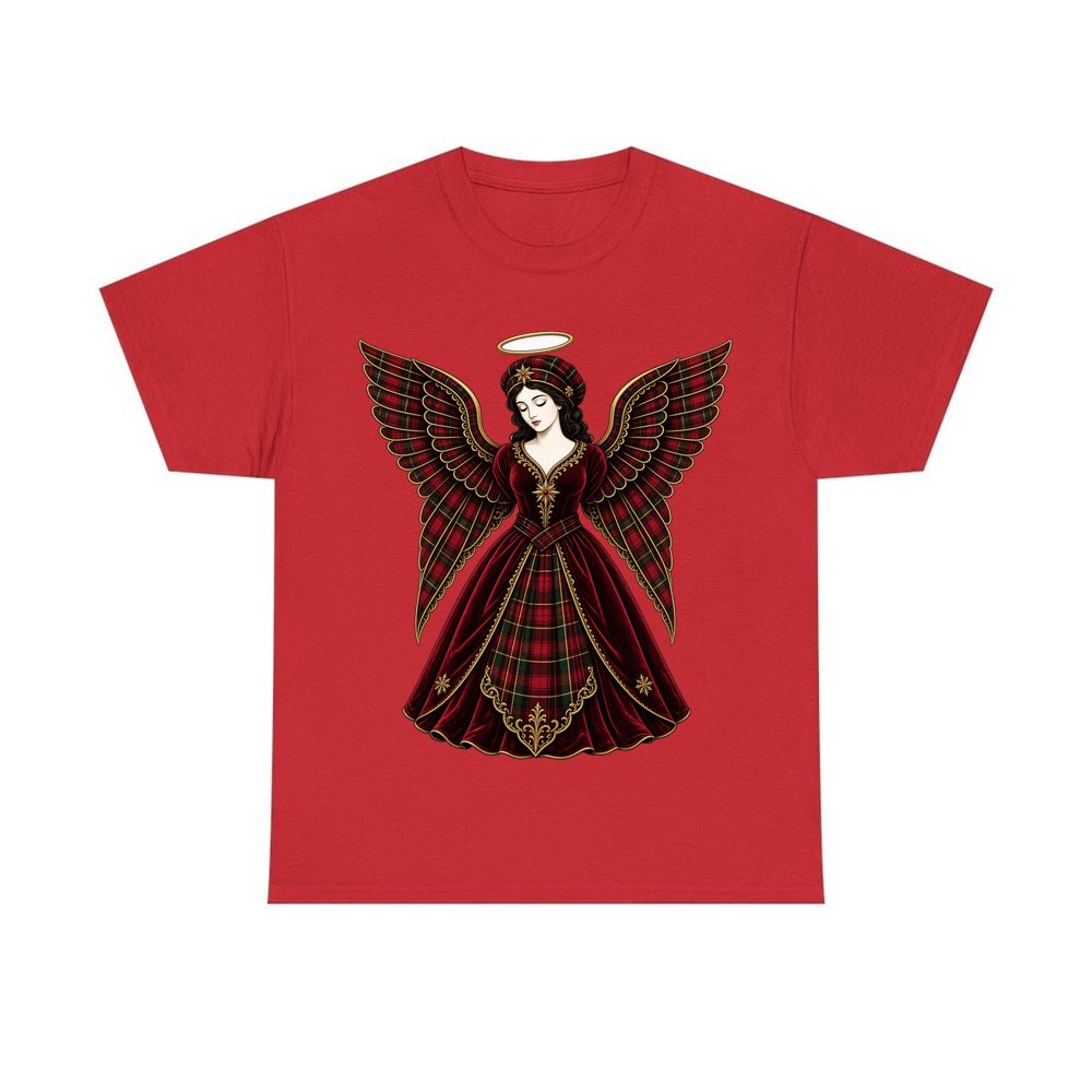 Tartan Christmas Angel personalised Christmas T-shirt in red