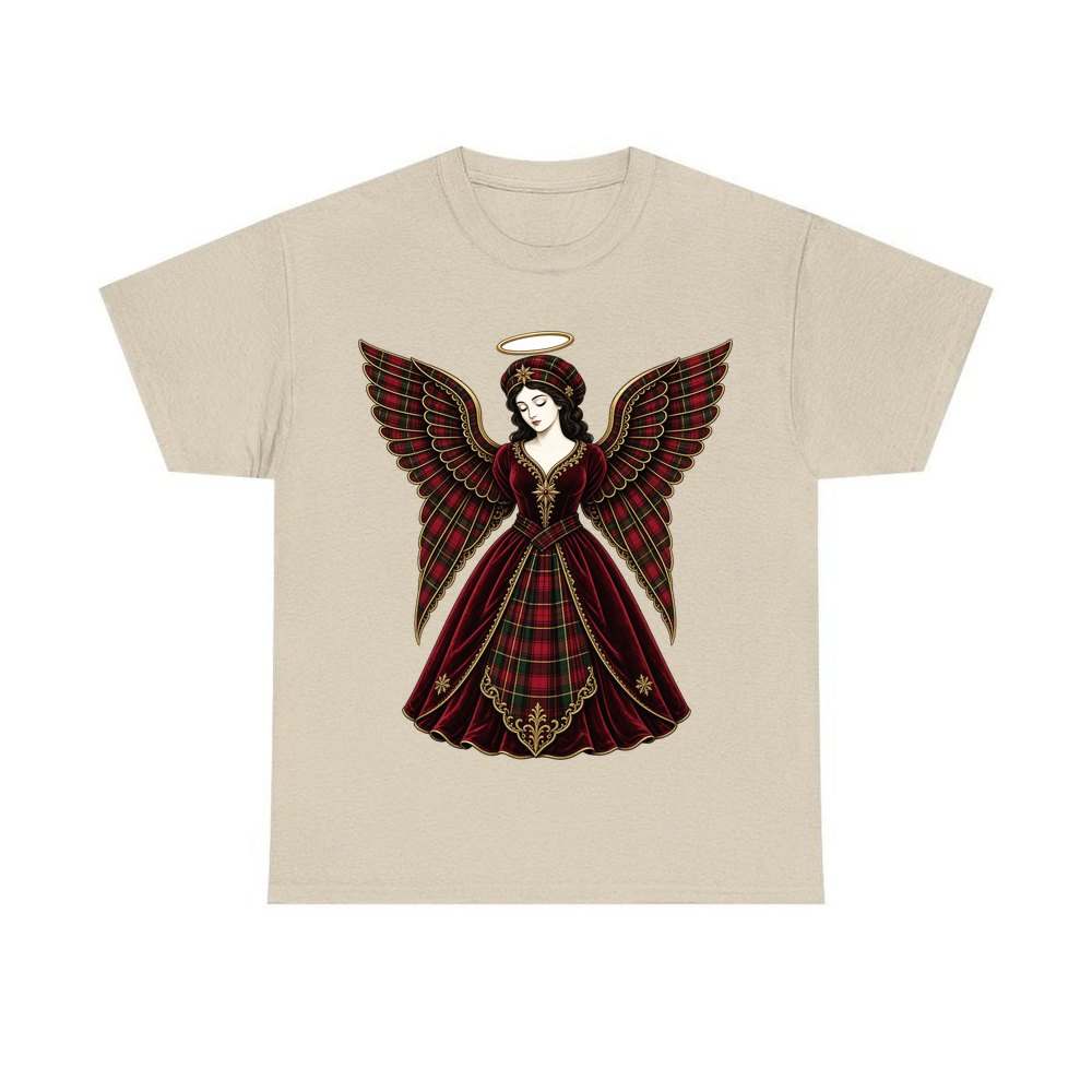 Tartan Christmas Angel personalised Christmas T-shirt in sand