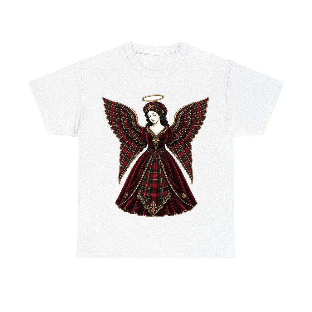 Tartan Christmas Angel personalised Christmas T-shirt in white
