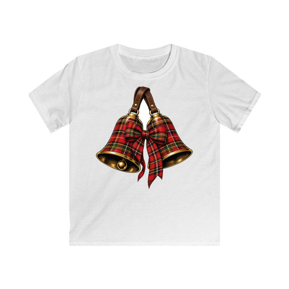 Tartan Christmas Bells personalised kids Christmas tee in white