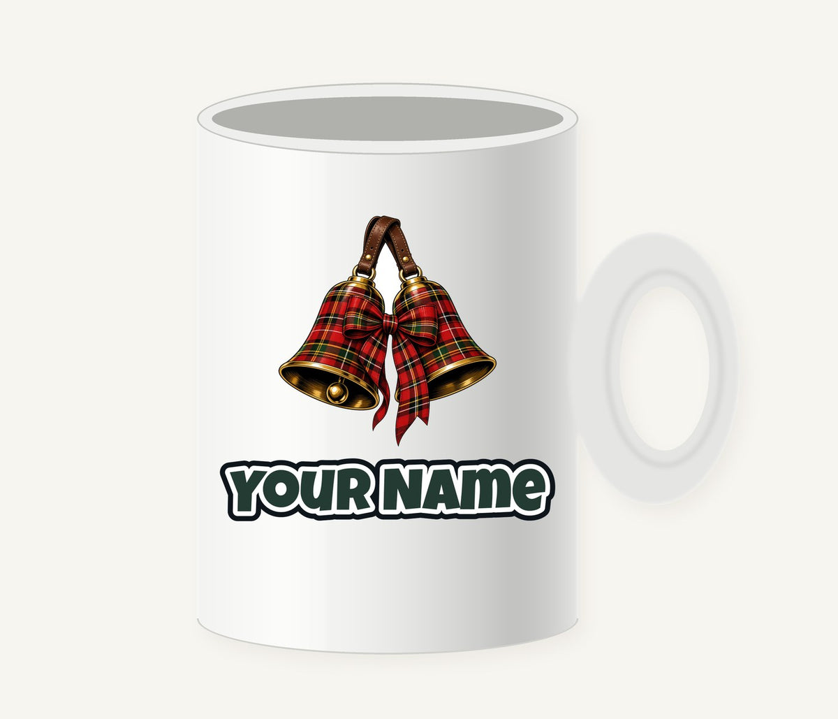 Tartan Christmas Bells Personalised Christmas Mug