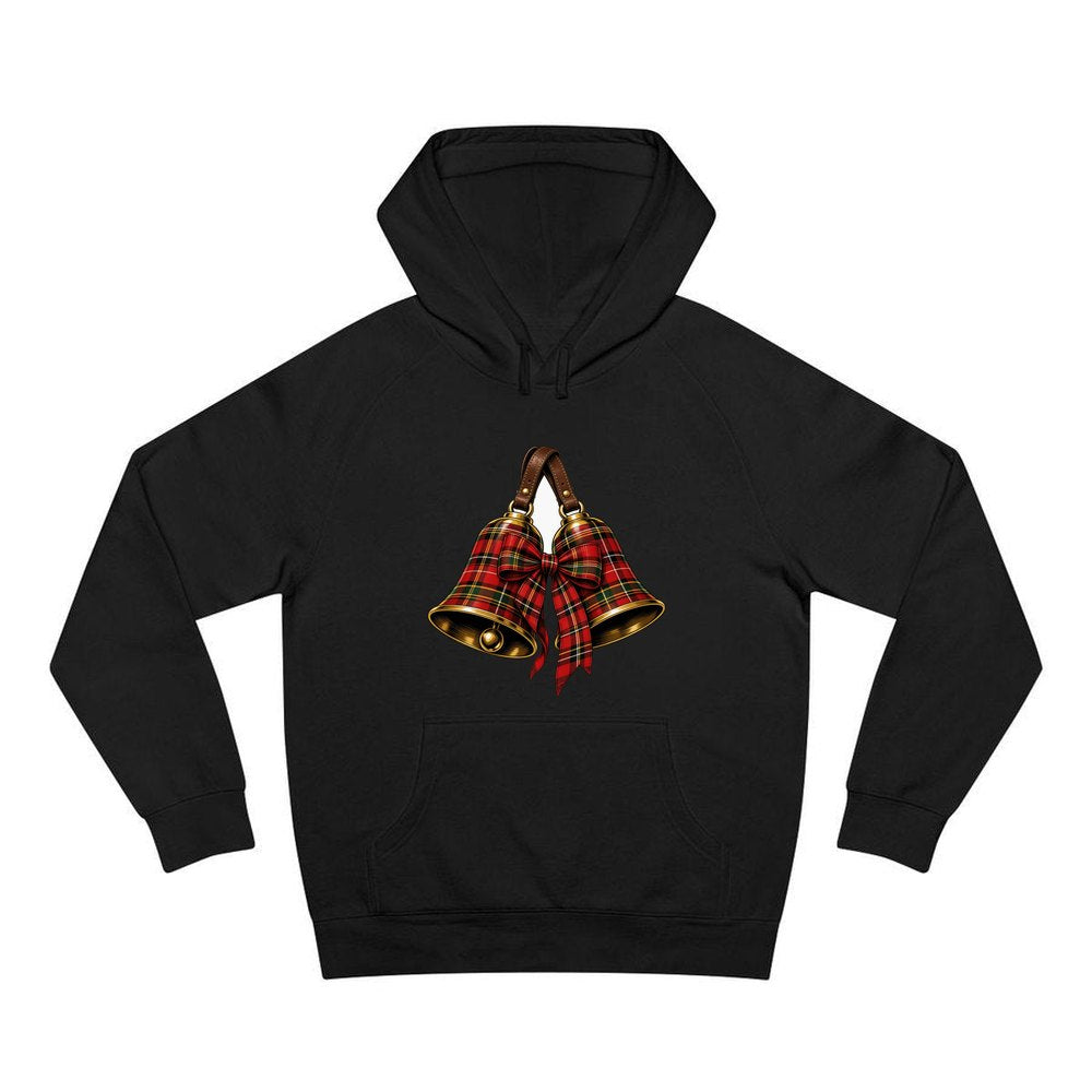 Tartan Christmas Bells personalised Christmas hoodie in black