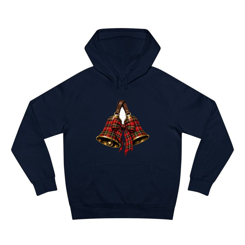 Tartan Christmas Bells personalised Christmas hoodie in navy
