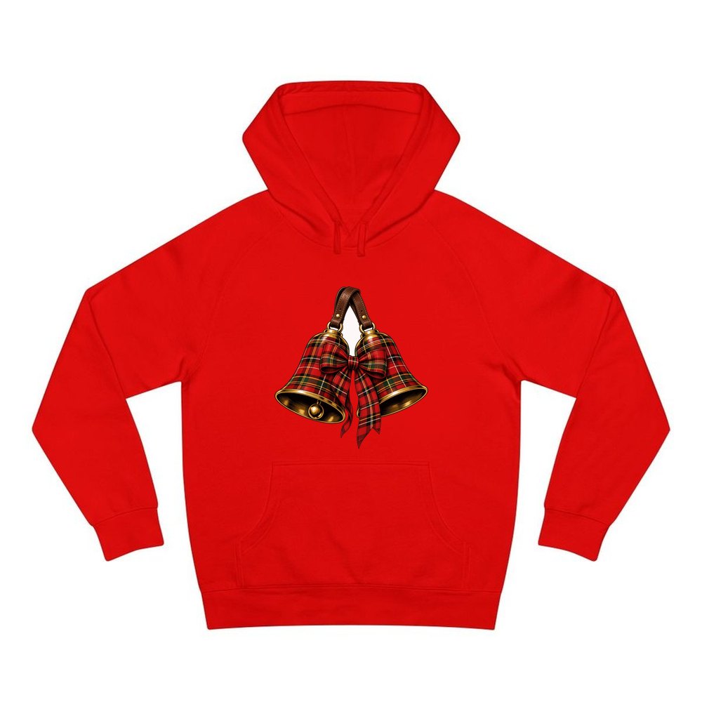 Tartan Christmas Bells personalised Christmas hoodie in red