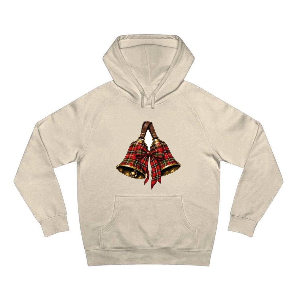 Tartan Christmas Bells personalised Christmas hoodie in sand