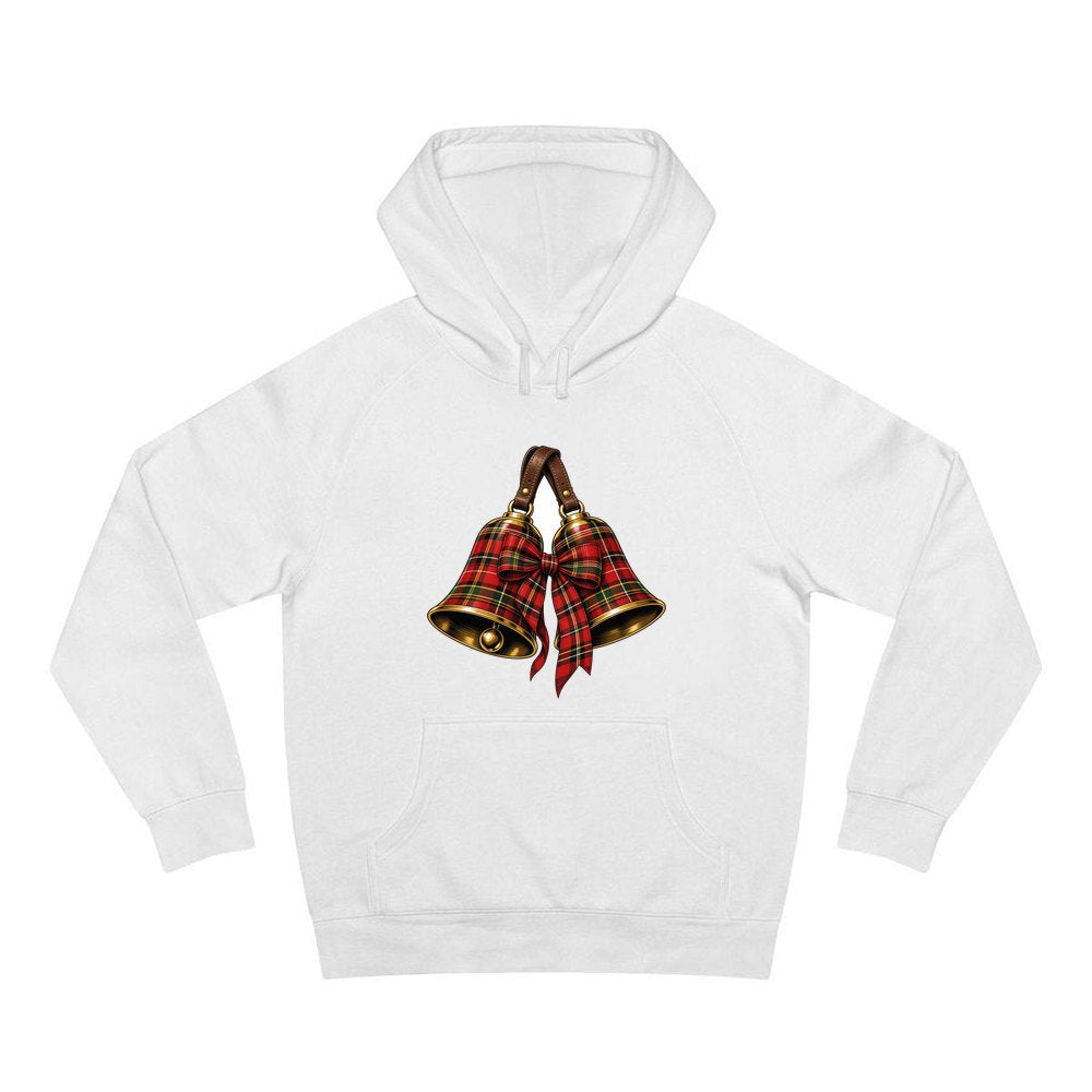 Tartan Christmas Bells personalised Christmas hoodie in white
