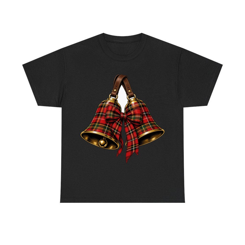 Tartan Christmas Bells personalised Christmas T-shirt in black