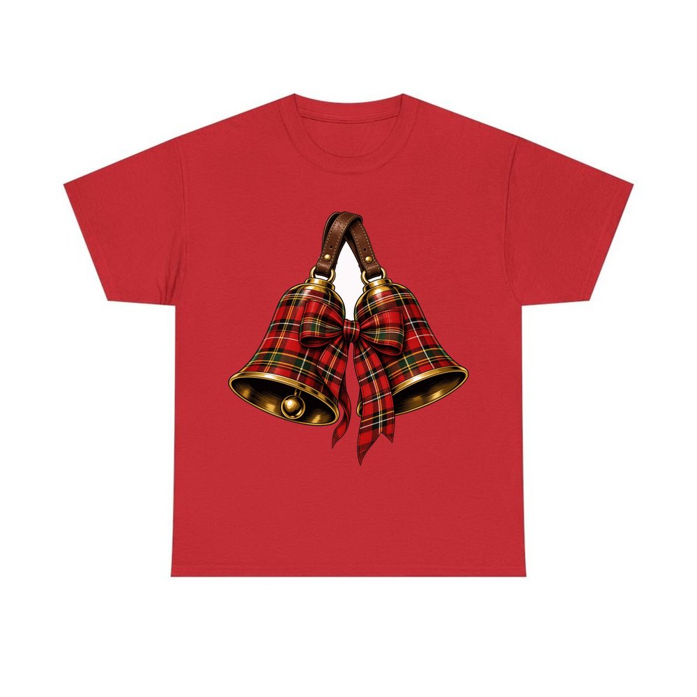Tartan Christmas Bells personalised Christmas T-shirt in red