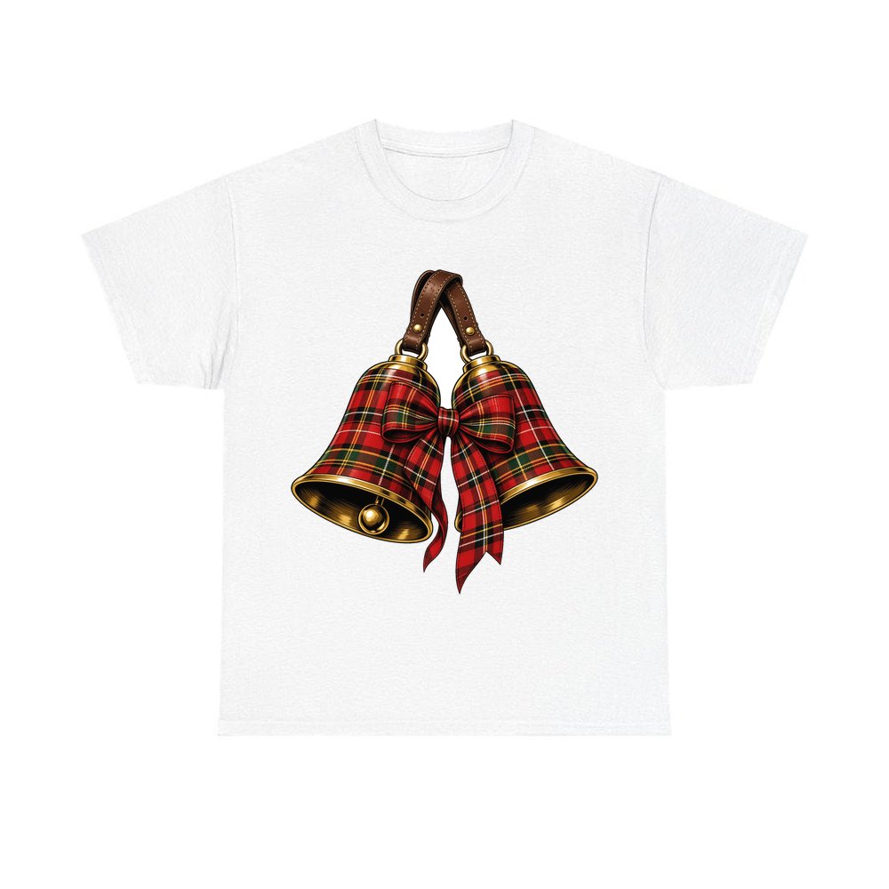 Tartan Christmas Bells personalised Christmas T-shirt in white