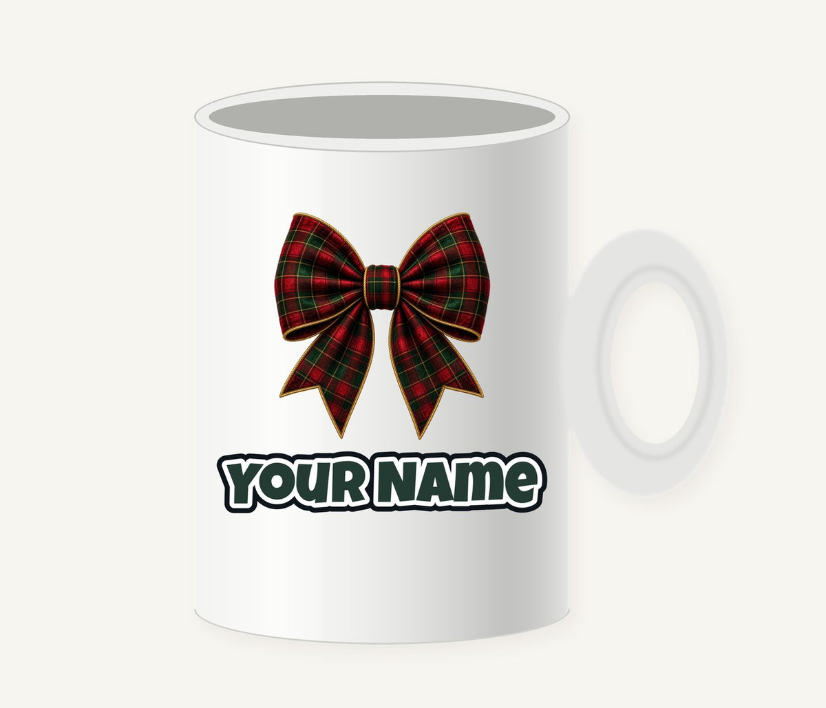 Tartan Christmas Bow Personalised Christmas Mug