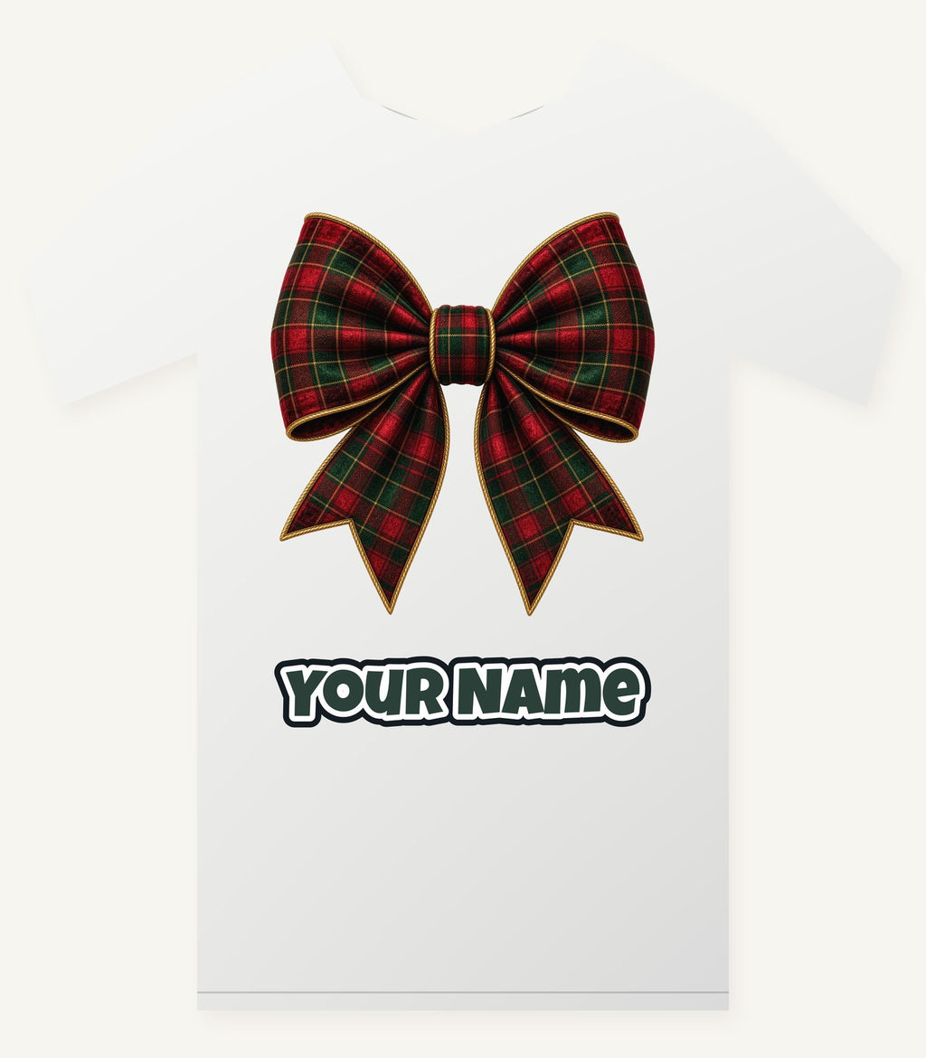 Tartan Christmas Bow Personalised Christmas T-Shirt and Hoodie