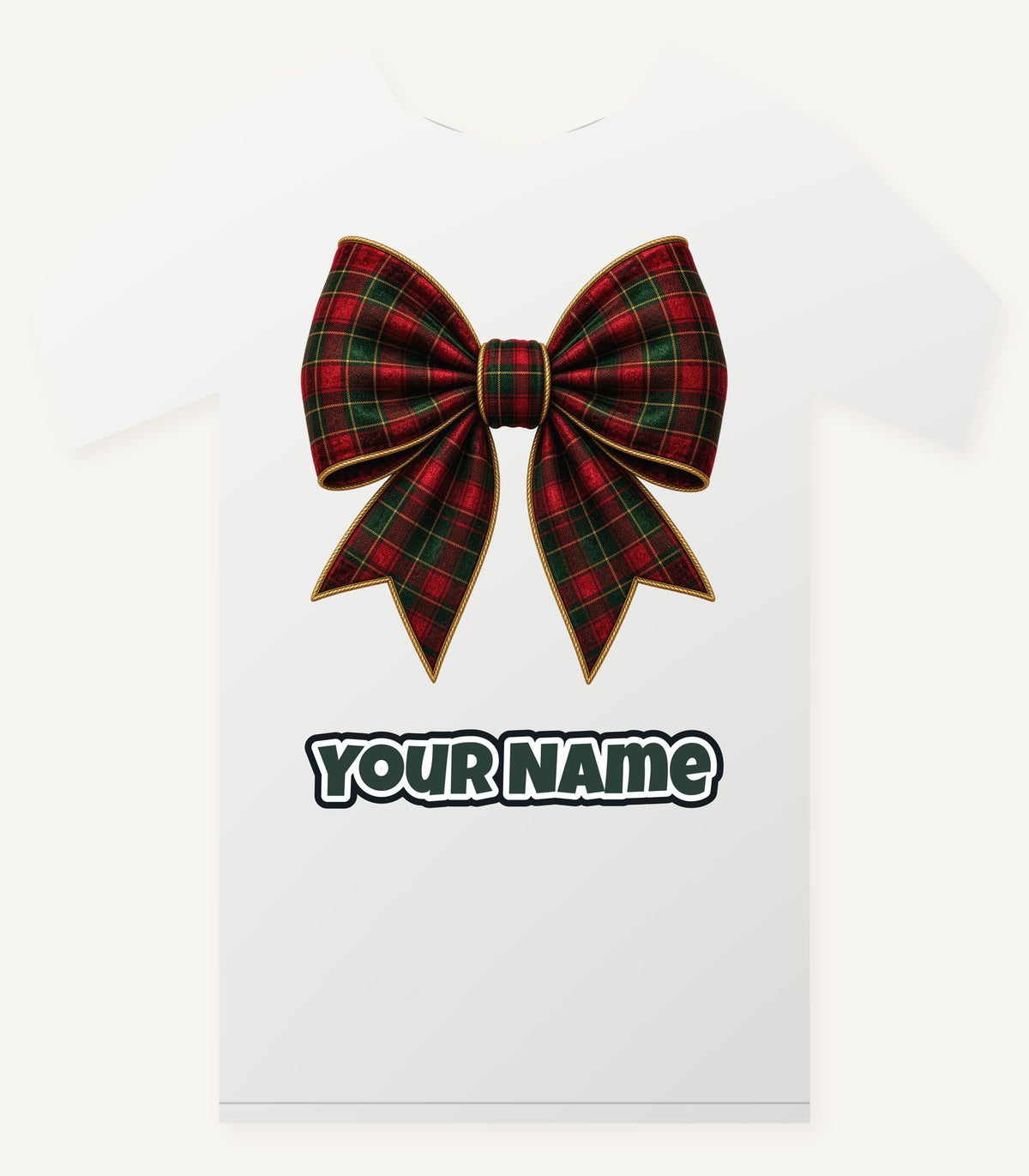 Tartan Christmas Bow Personalised Christmas T-Shirt and Hoodie