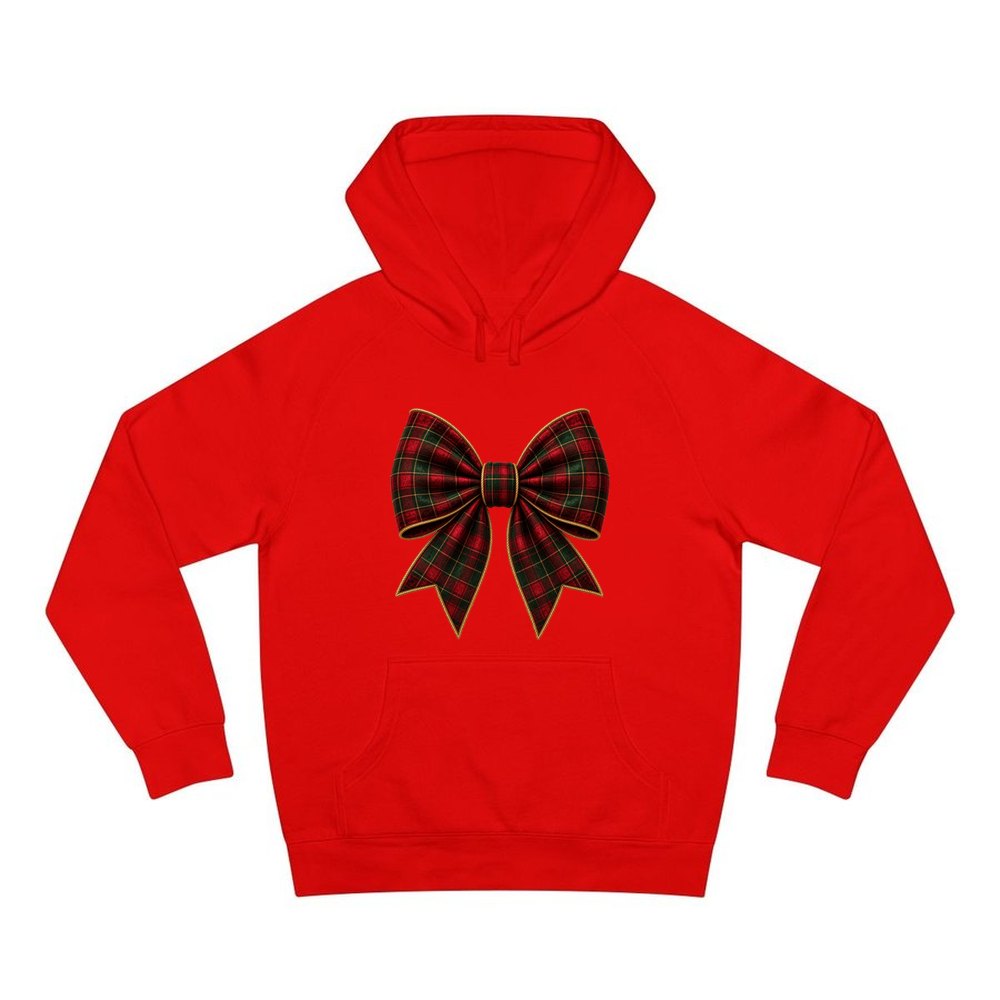 Tartan Christmas Bow personalised Christmas hoodie in red