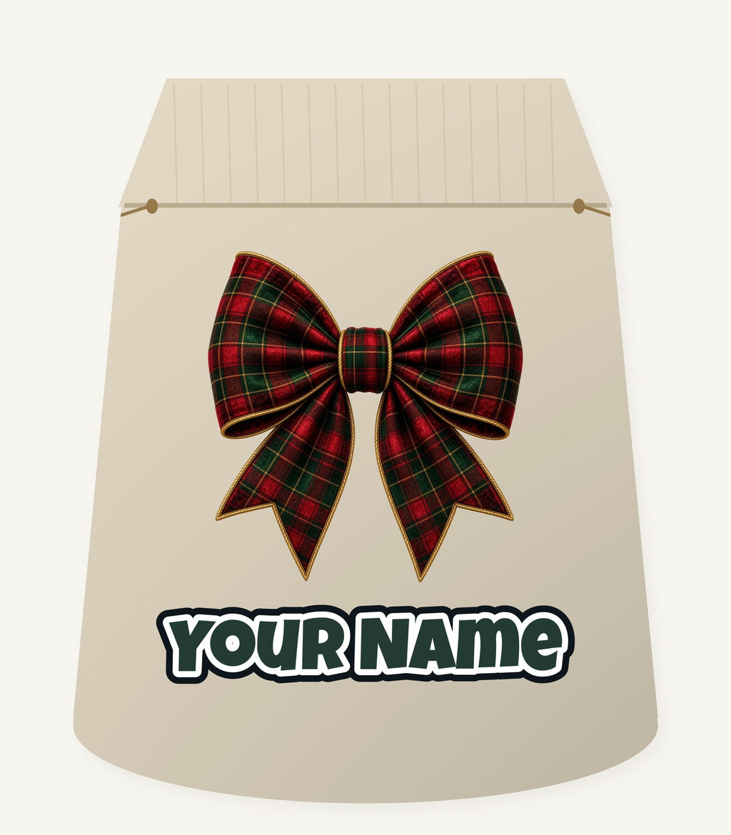 Tartan Christmas Bow Personalised Santa Sack