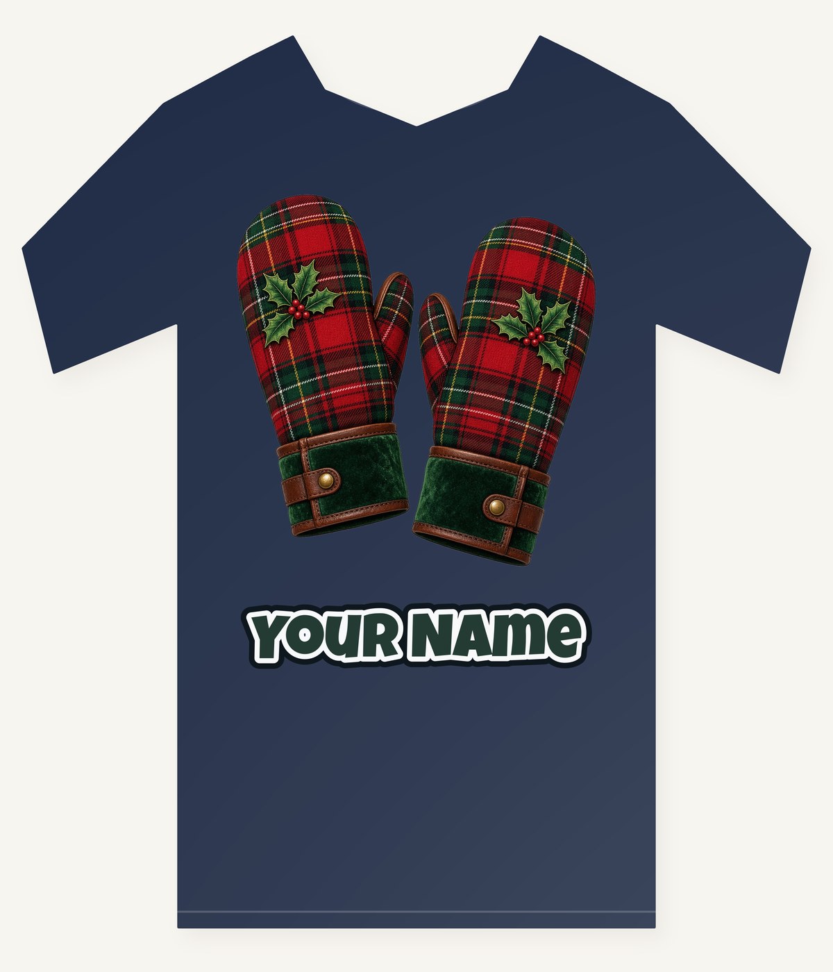 Tartan Christmas Mittens Personalised Kids Tee and Baby Bodysuit