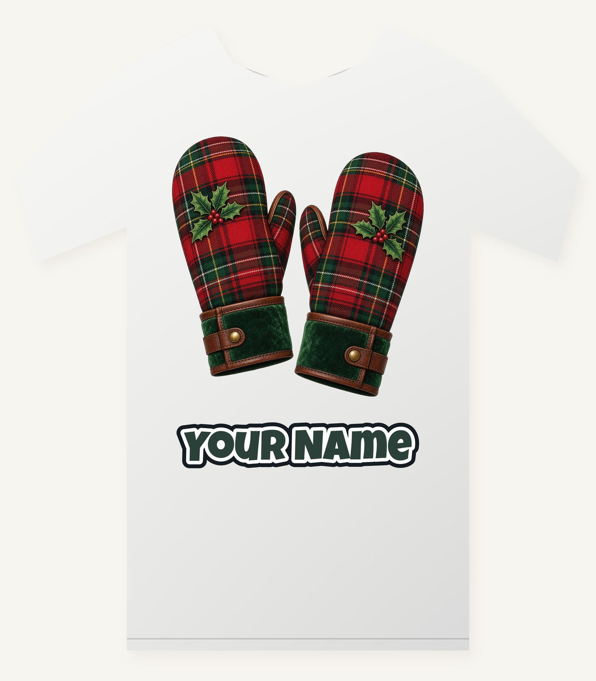 Tartan Christmas Mittens Personalised Christmas T-Shirt and Hoodie