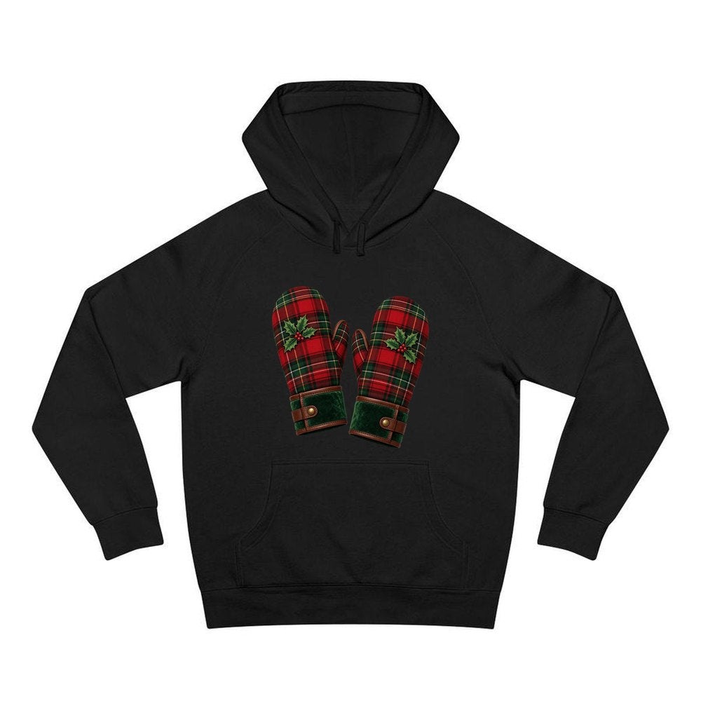 Tartan Christmas Mittens personalised Christmas hoodie in black