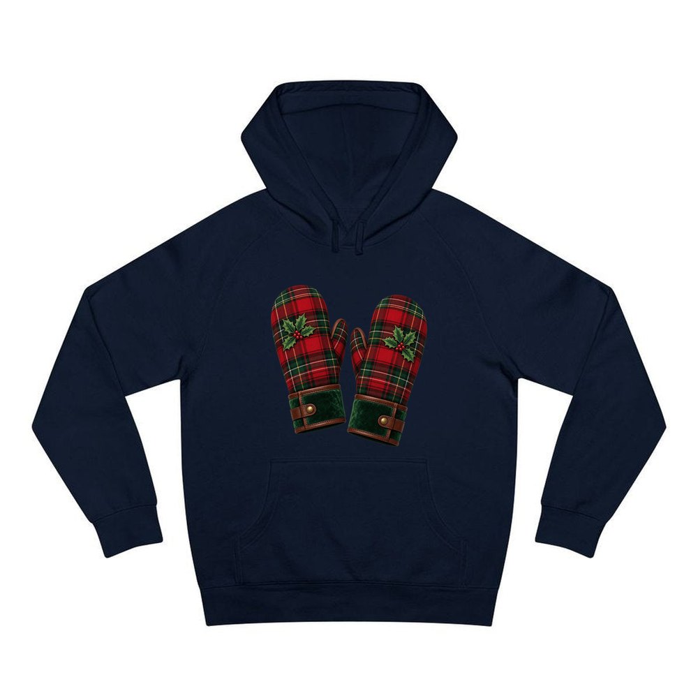 Tartan Christmas Mittens personalised Christmas hoodie in navy