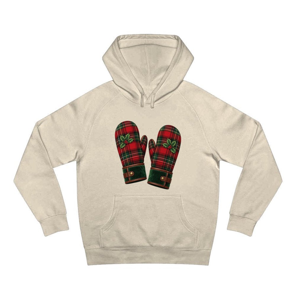 Tartan Christmas Mittens personalised Christmas hoodie in sand