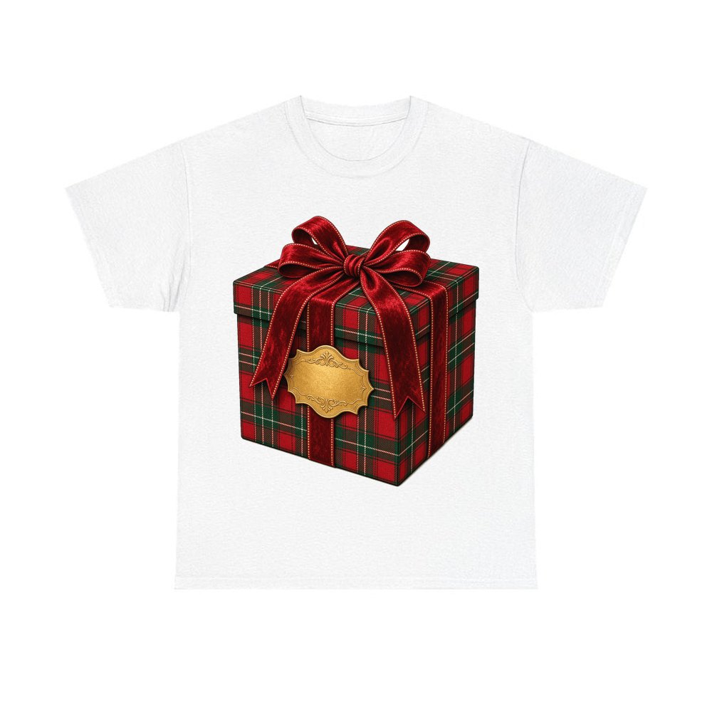Tartan Gift Box personalised Christmas T-shirt in white