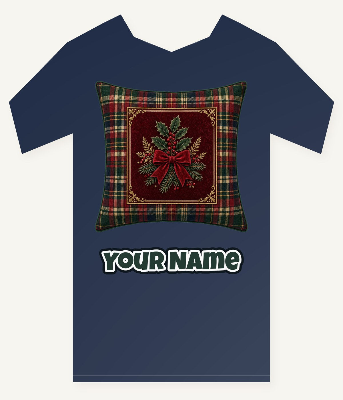 Tartan Holly Cushion Personalised Kids Tee and Baby Bodysuit