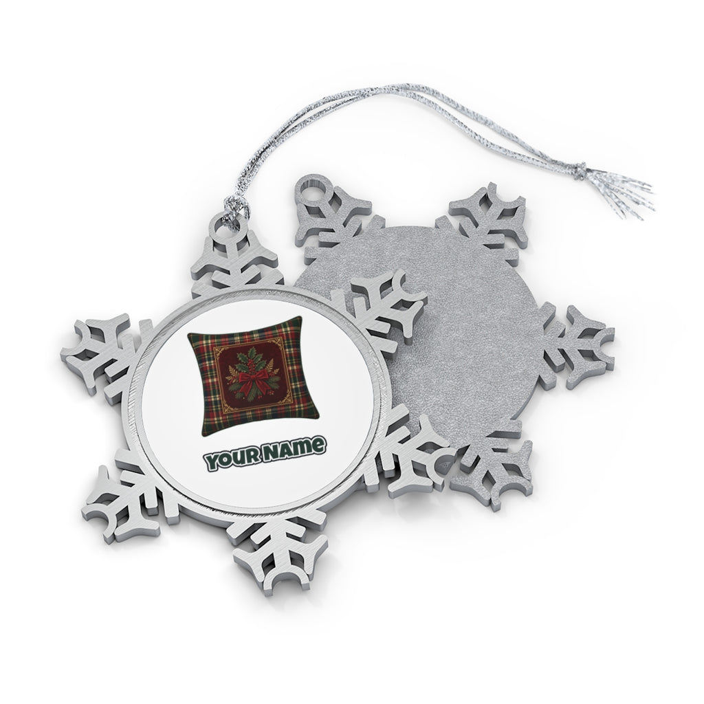 Tartan Holly Cushion Personalised Pewter Christmas Ornament