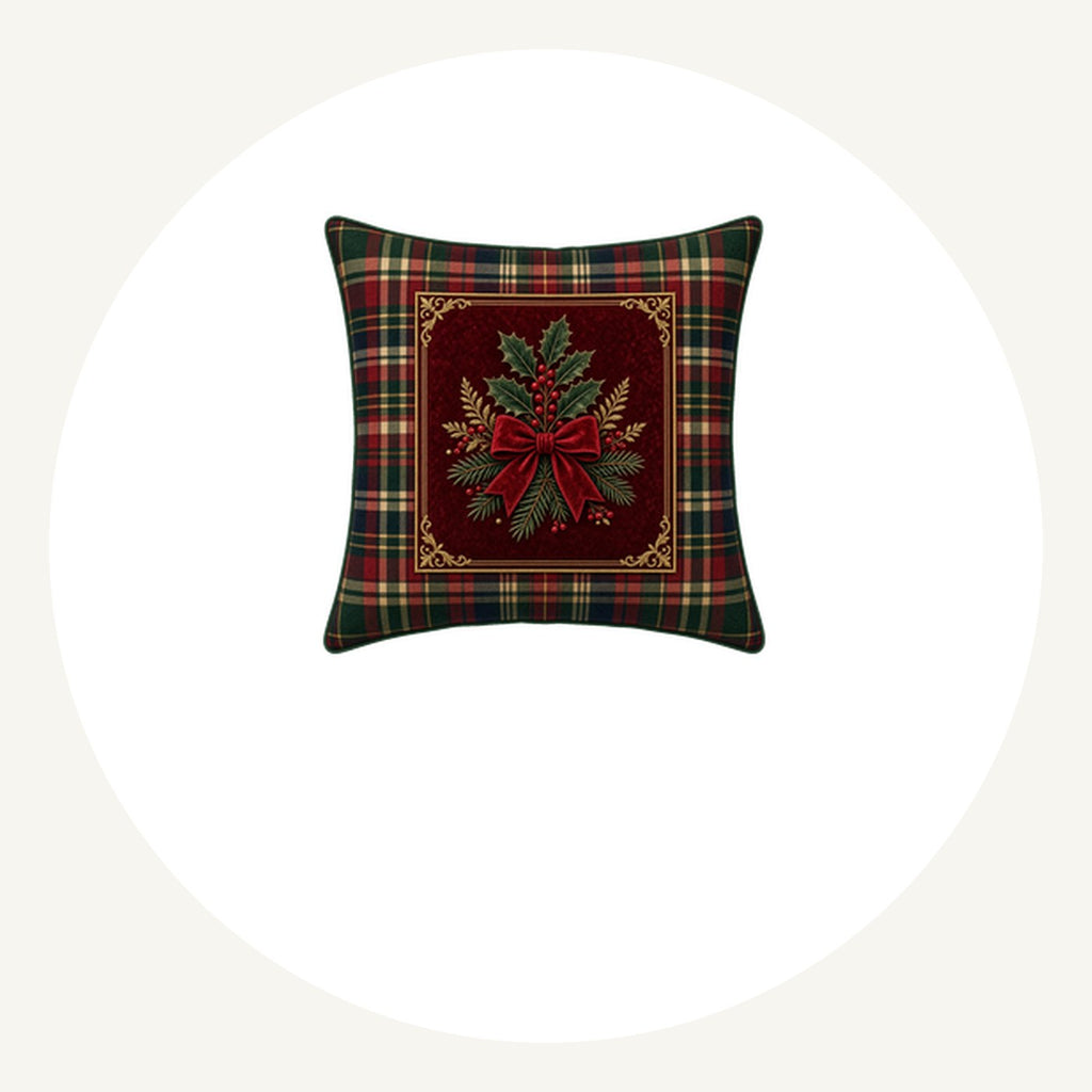 Tartan Holly Cushion Personalised Pewter Christmas Ornament