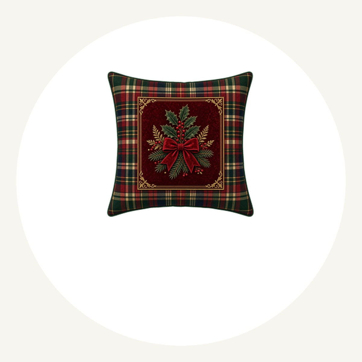 Tartan Holly Cushion Personalised Pewter Christmas Ornament